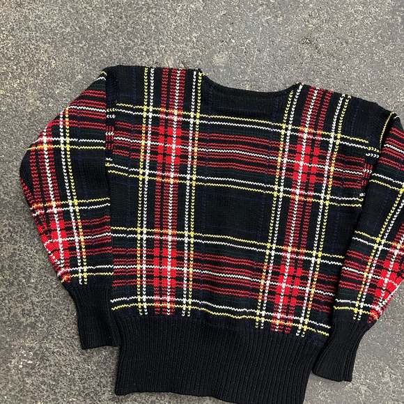 Polo Ralph Lauren Plaid Vintage Wool Sweater Women’s Black Small Preppy Cricket - Picture 2 of 6